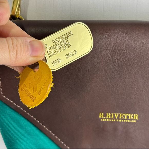 R. Riveter American Handmade Crossbody Purse Canvas Cotton Cow Hide Leather Bag - Picture 4 of 9